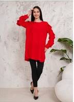 Oversized Long Ruffle Sleeve Relaxed Fit Tunic - Red