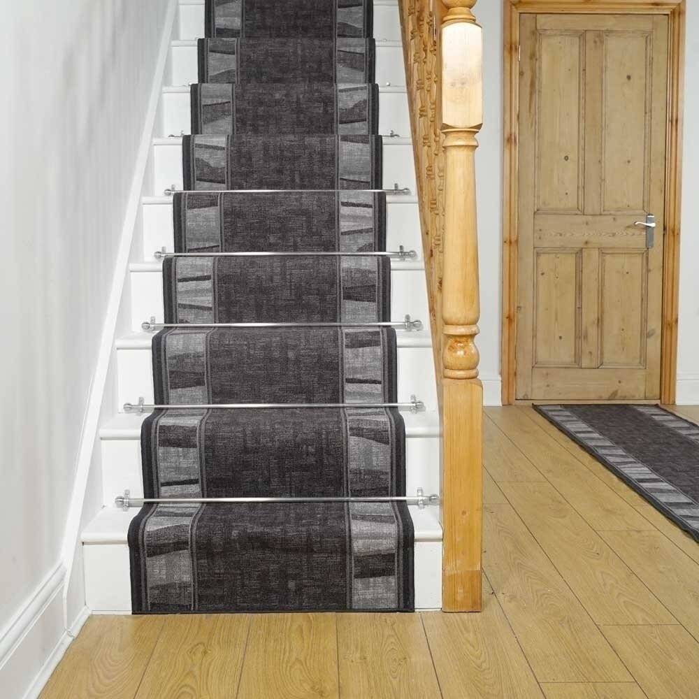 Ebern Designs Stair Looped Graphite Rug 66 x 660 cm Grey