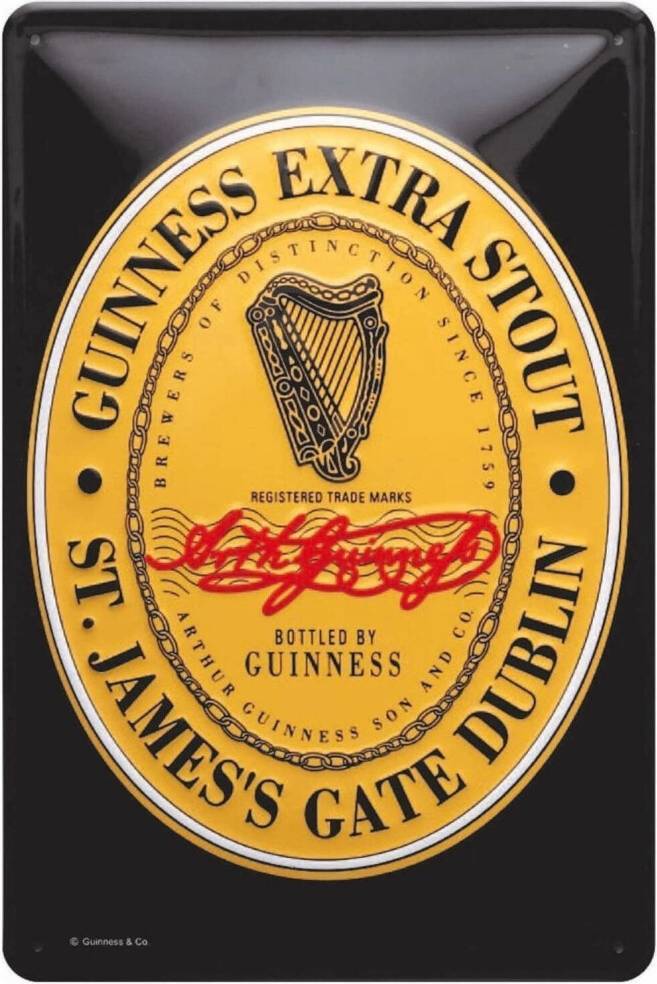 Guinness Label Embossed Metal Sign Wall Decor