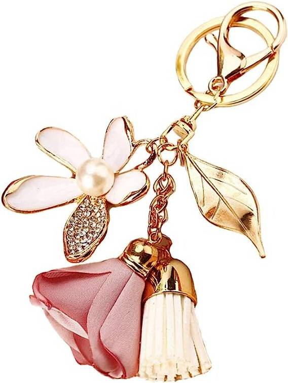 GOPatriot Memory Flower Key Chain Rhinestone Tassel Leaf Key Ring