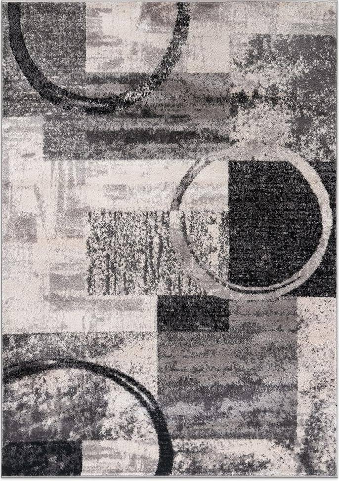 World Rug Gallery Contemporary Abstract Circle Design Cream White, Beige, Multicolor
