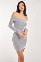 Two Tone Rib Bardot Mini Dress Grey