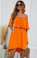 FS Collection Bardot Frill Off Shoulder Mini Dress In Orange
