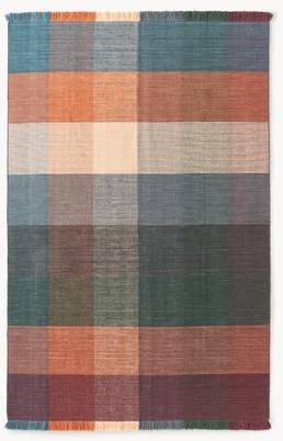Westwing Collection Checked Wool Rug Bliss with Fringes Multicolour