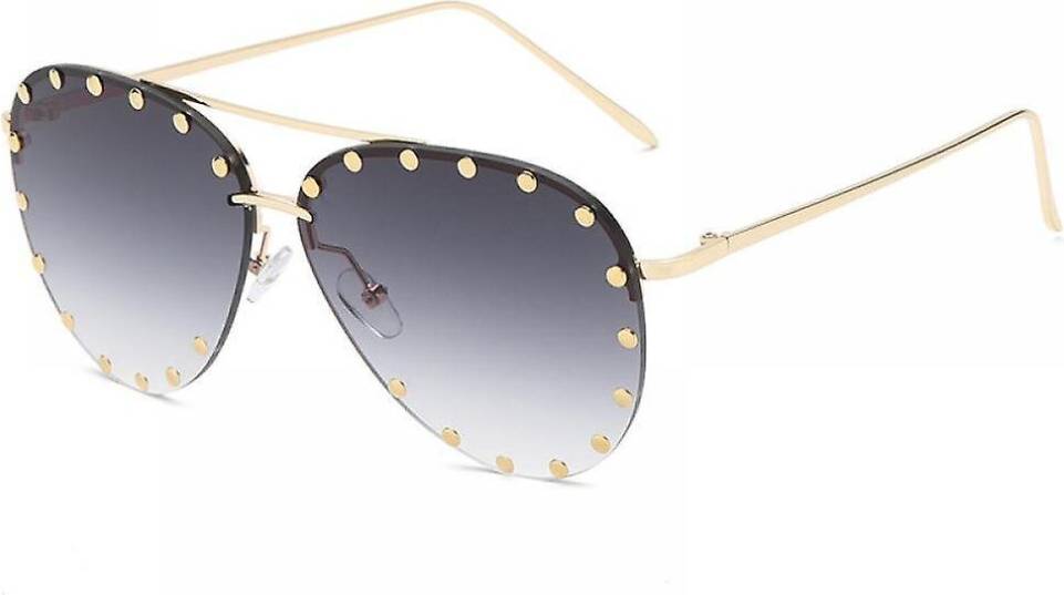 Rimless Oversized Studded Gradient Lens Rivet Fashion