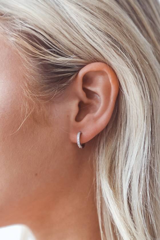 Silver Rhinestone Mini Hoop Earrings