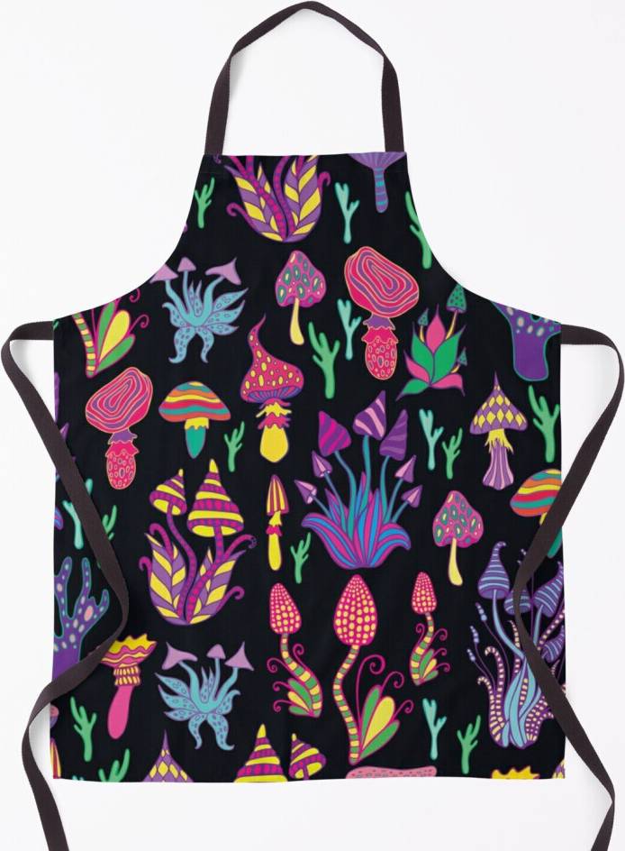 Famgem Mushroom Pattern Retro Psychedelic Apron