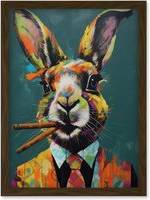 Cigars ARTERY8 Rabbit with Cheroot Cigars Wearing Suit Modern Print Framed Art