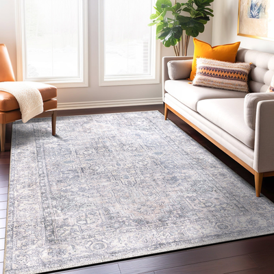 World Rug Gallery Distessed Medallion Blue