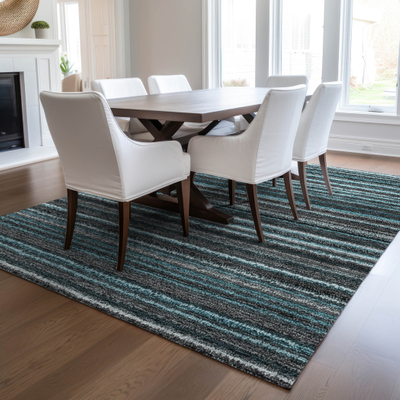 Addison Rugs Machine Washable Chantille Stripes Blue, Turquoise