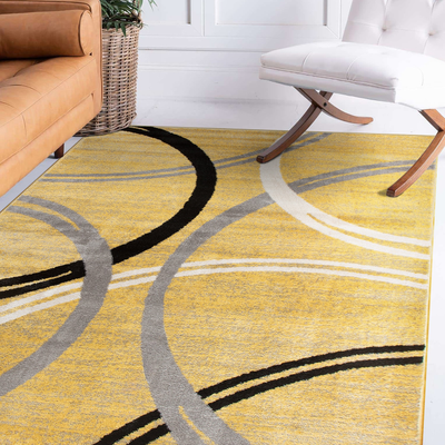 World Rug Gallery Contemporary Abstract Yellow, Gray