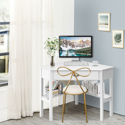 White corner desk Costway Triangle Computer Corner Writing Desk