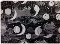 Warren Reed Abstract Black Moon Sun Chopping Board
