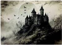 Warren Reed A Realistic Ink Drawing Of A Haunted Castle Chopping Board 40cm