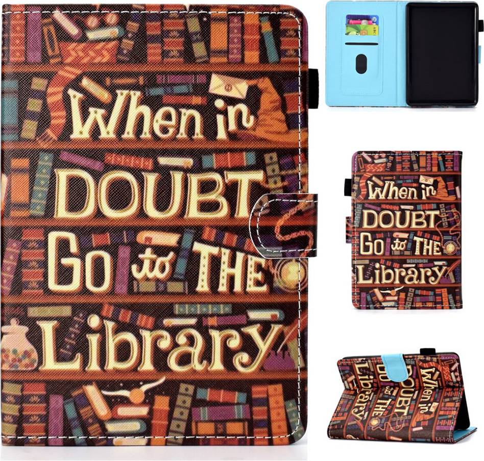 Amazon Kindle 2019 Patterned Leather Case - Library Quote