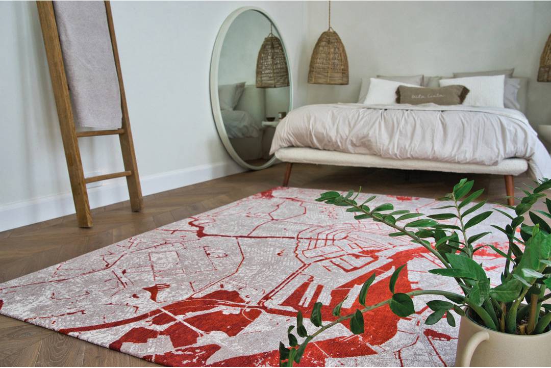Louis de Poortere Flatweave Grey/Red Rug