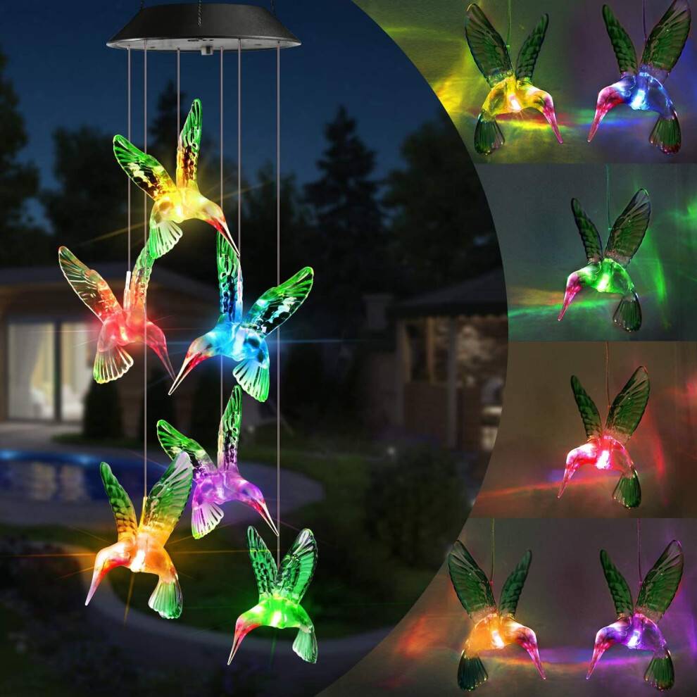 Solar Wind Chime, Color Changing Solar Hummingbird