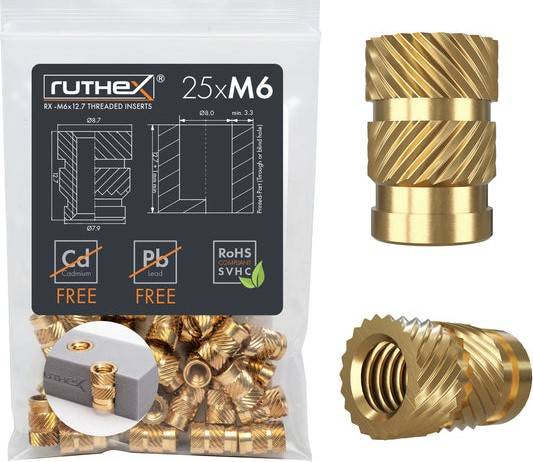 Ruthex M6 Threaded Insert Rx-M6x12.7 25 pcs