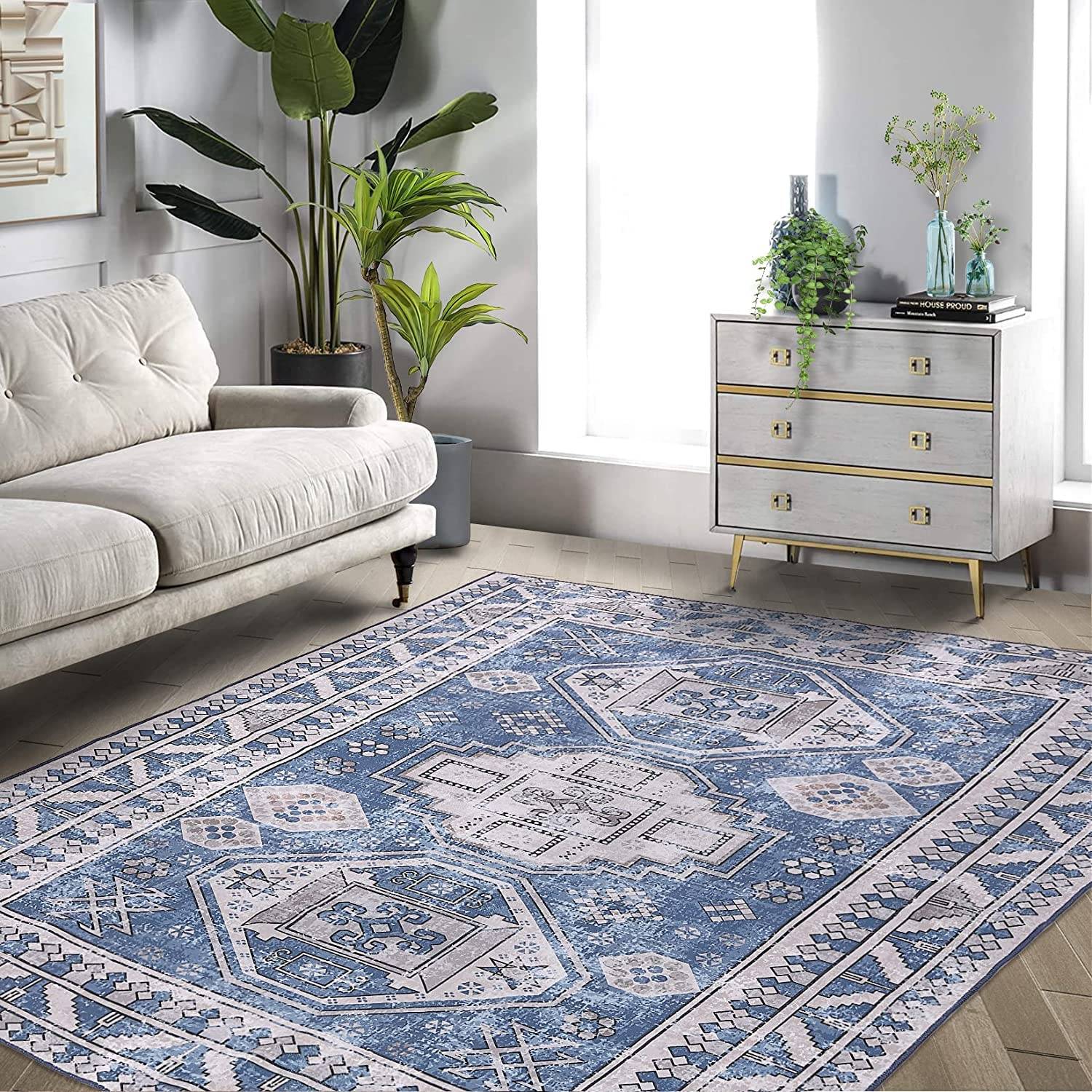 Caromio Area Rug Machine Washable Extral Brown, Blue