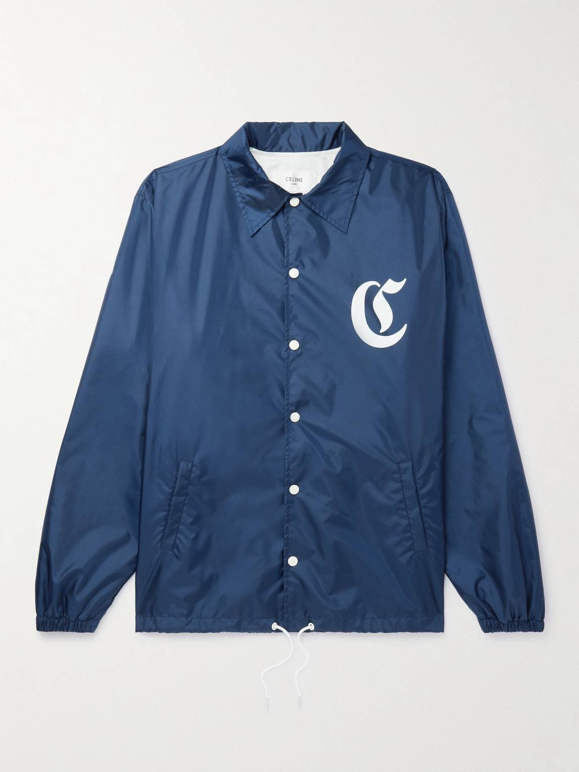 Celine Logo-Print Shell Coach Jacket - Blue