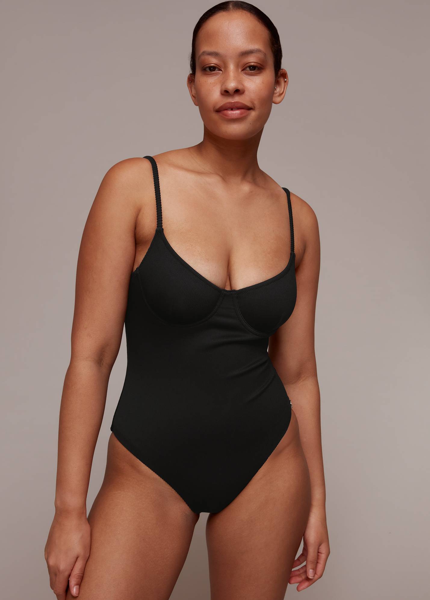 Black Ribbed Underwire Swimsuit