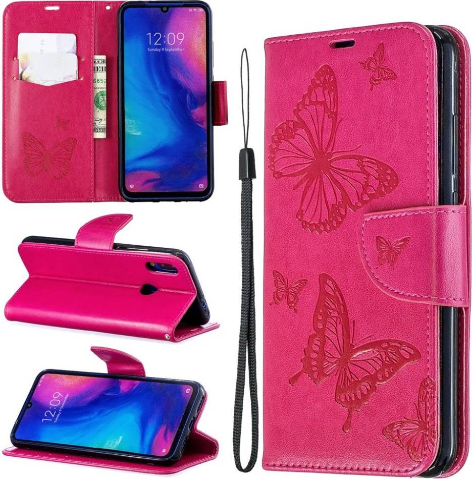 Xiaomi Butterfly läder Redmi Note 7 Redmi Note 7S Redmi Note 7 Pro fodral Rosa