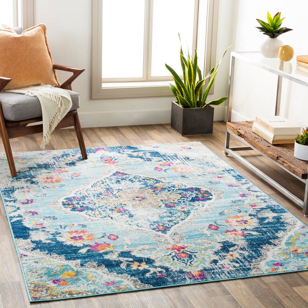Blue Elephant Leaver Rug Blue