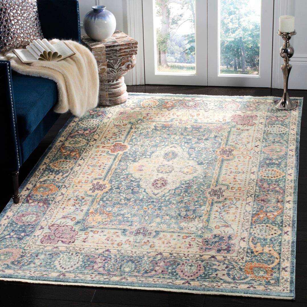 Three Posts Aviston Teal/Cream/Purple Rug