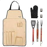 Barbecue Apron With 7 Utensils Beige