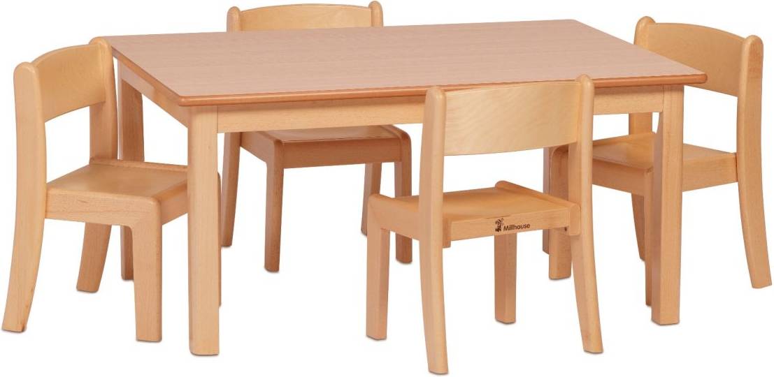 Small Rectangular Table & 4 Beech Stacking Chairs