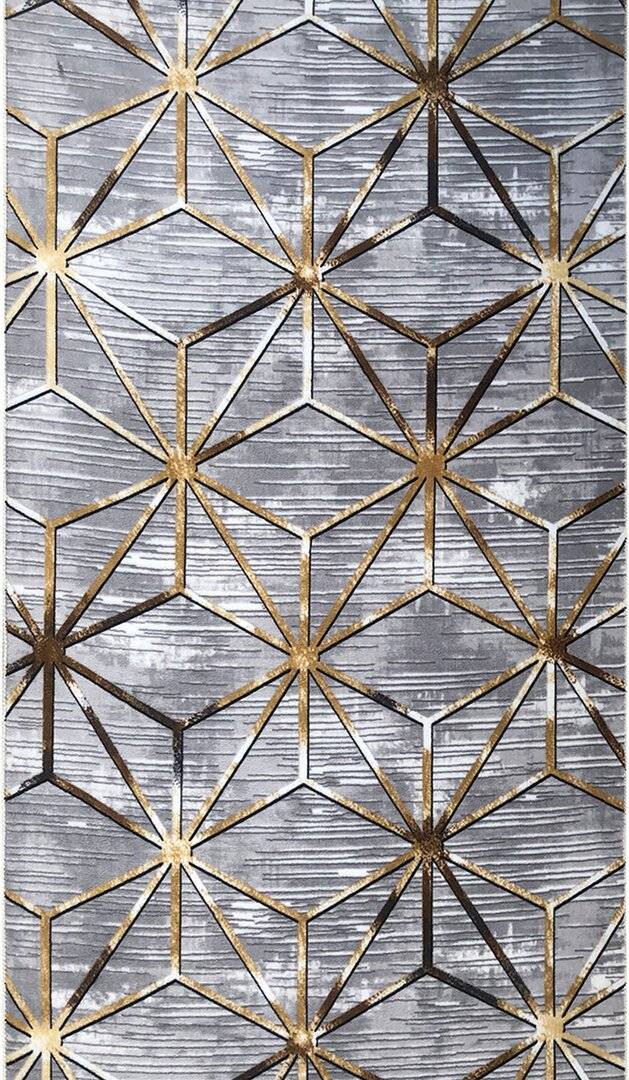 Wade Logan Frese Machine Woven Grey Gold Rug Yellow