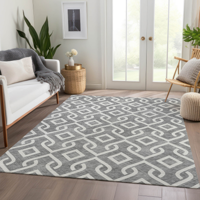 Addison Rugs Machine Washable Trellis Gray