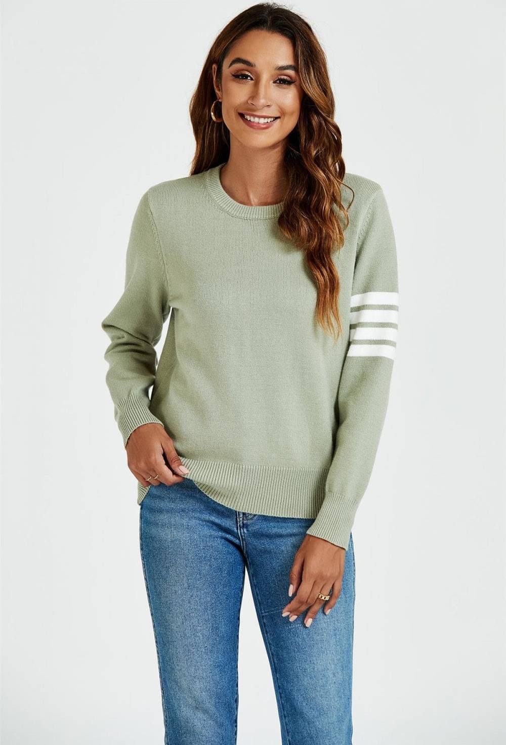 FS Collection FS Collection Stripe Pattern Jumper Top In Olive Colour: Green, One