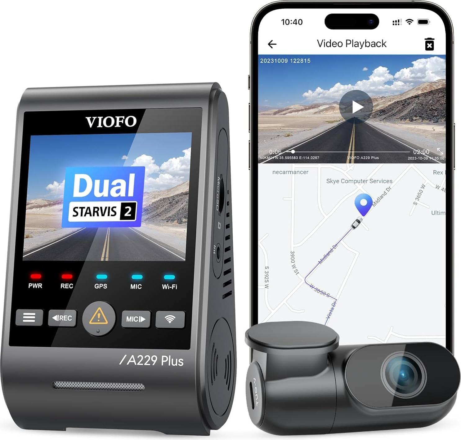A229 Plus Dash Cam Front Rear Dual Starvis