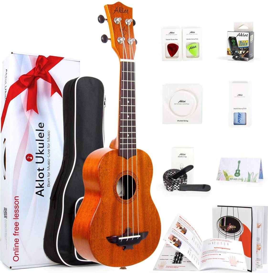 Aklot Soprano Ukulele 21 Inch Solid Kit