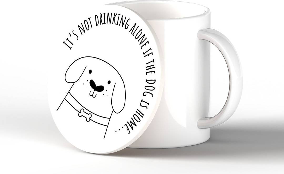 Happy Larry DRINKING ALONE DOG CERAMIC ROUND Coaster