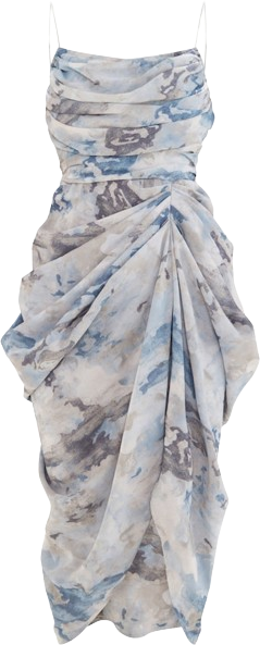 PrettyLittleThing Abstract Print Ruched Drape Midi Dress - Grey