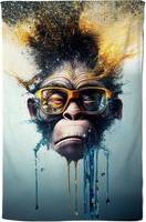 Warren Reed Monkey With Splashart Tea Kitchen Towel Blue, Multicolour