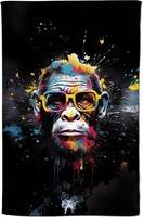 Warren Reed Coloured Splashart Monkey Face with Tea Kitchen Towel Blue