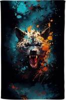 Warren Reed Splashart Angry Hyena Face Tea Kitchen Towel Multicolour, Blue