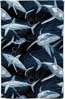 Warren Reed Hand Drawn Shark Pattern Tea Kitchen Towel Blue