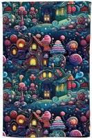 Warren Reed Whimsical Gingerbread House Pattern Tea Kitchen Towel Blue