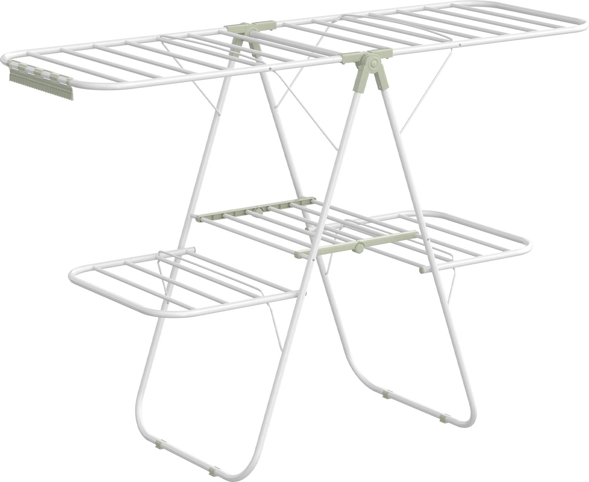 Laundry drying rack foldable Songmics Clothes Drying Rack, Foldable 2-Level Laundry Drying Rack, Free-Standing Large Drying Rack, with Height-Adjustable Wings, 33 Drying Rails, Sock Clips, White and Green ULLR053C01