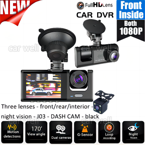 Rear dash cam Toguard Three Lens Dash Cam - Front/Rear/Interior