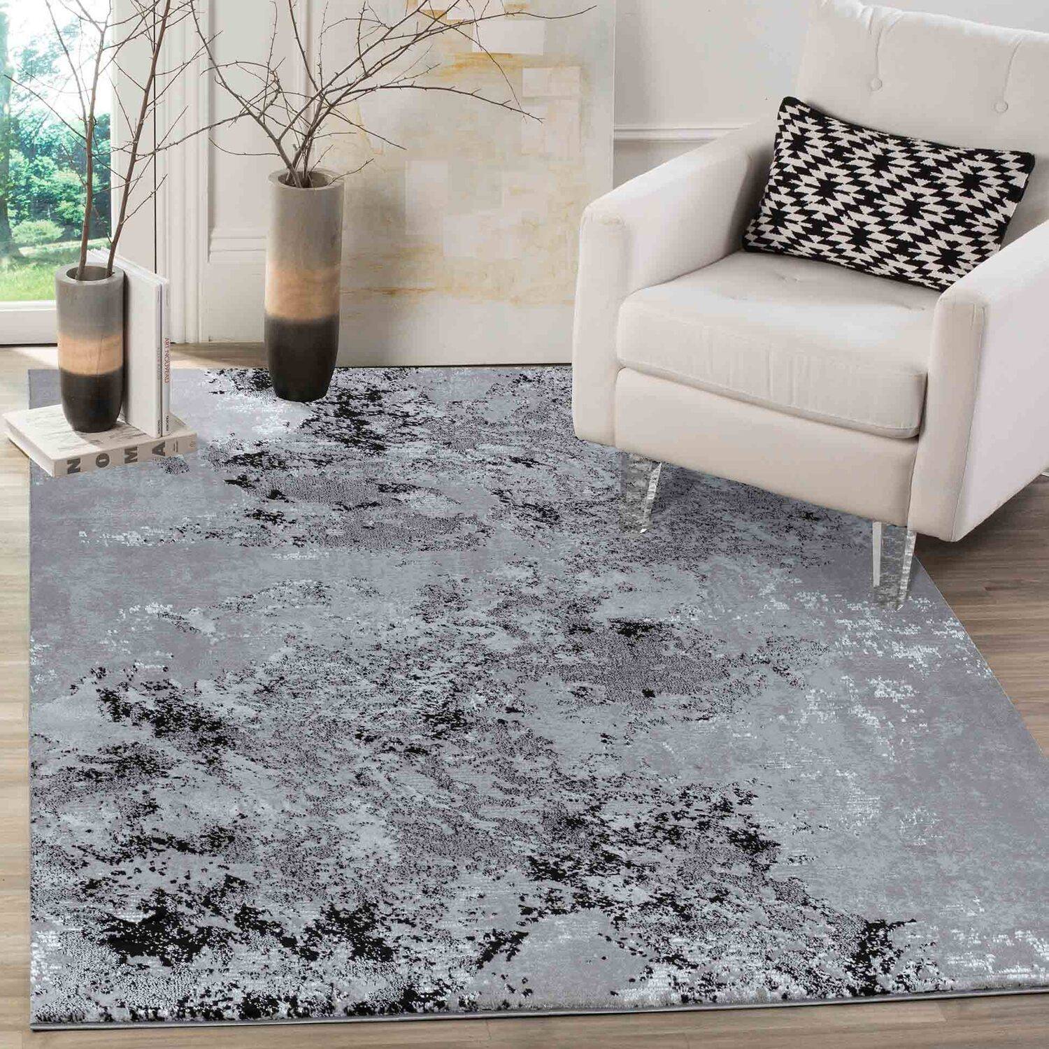 Serdim Rugs Modern Abstract Sprayed Texture Black