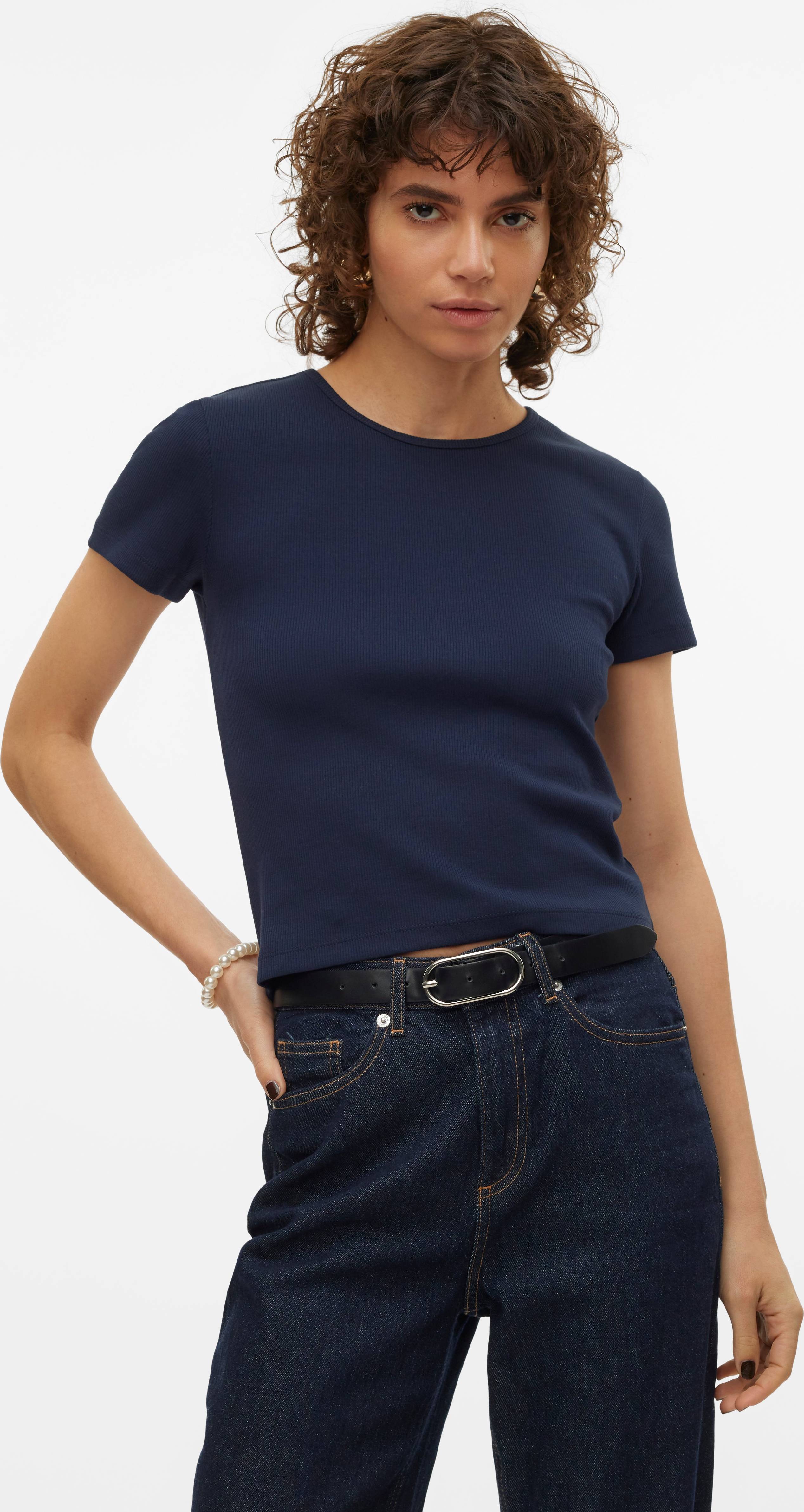 Vero Moda Ribbed Round Neck T-shirt - Navy