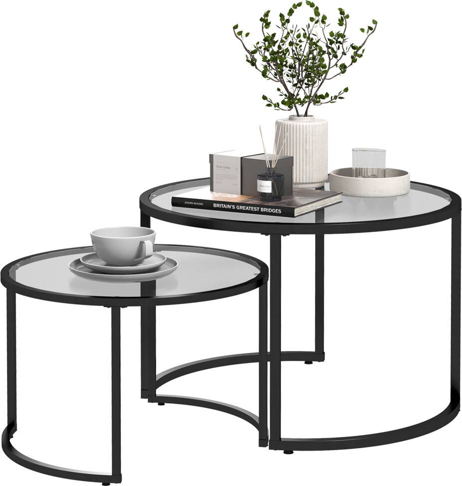 Nest of tables black Homcom Glass Coffee Table