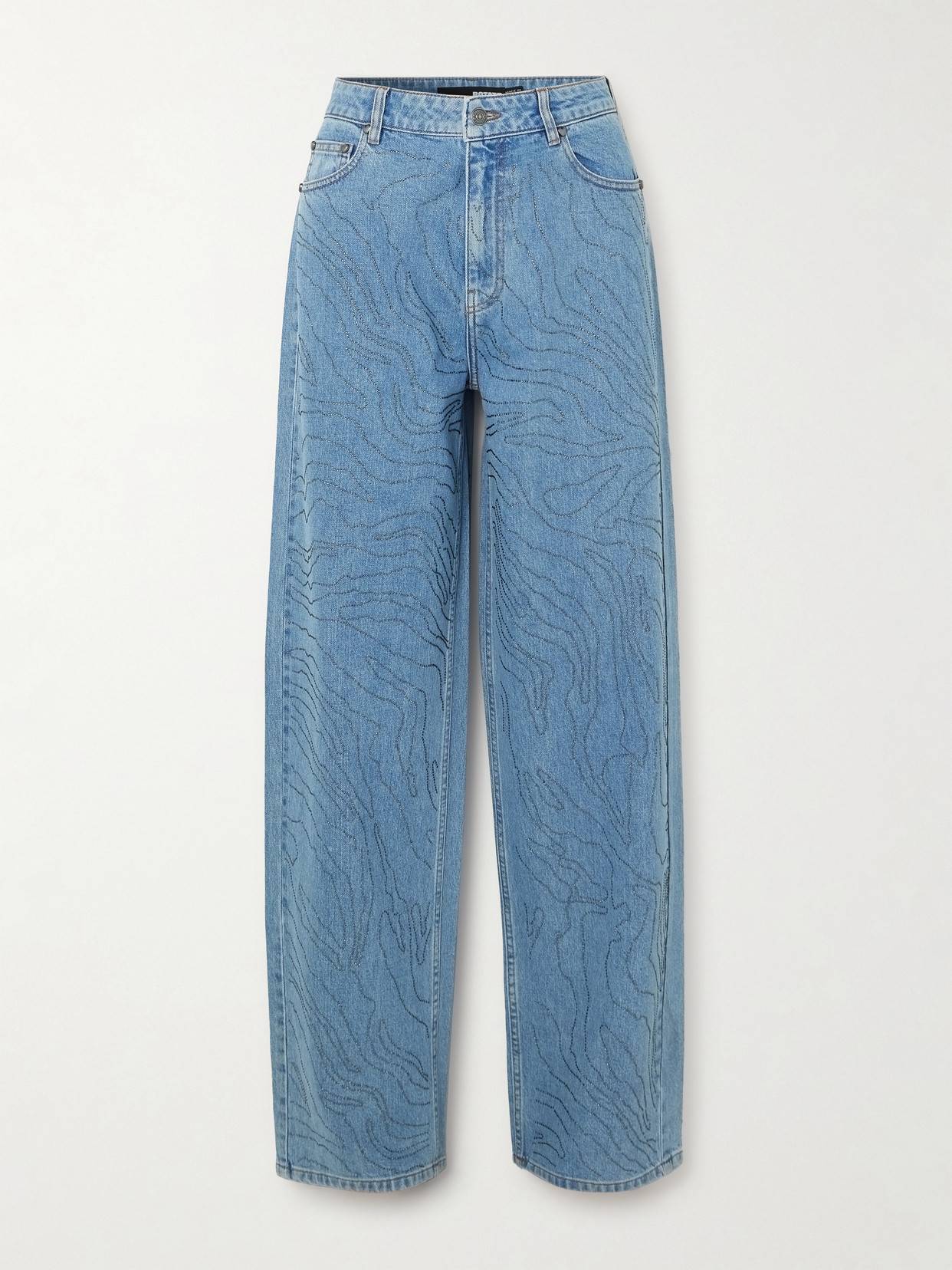 ROTATE Birger Christensen Rhinestone Wide Leg Jeans Light Blue Denim Blå