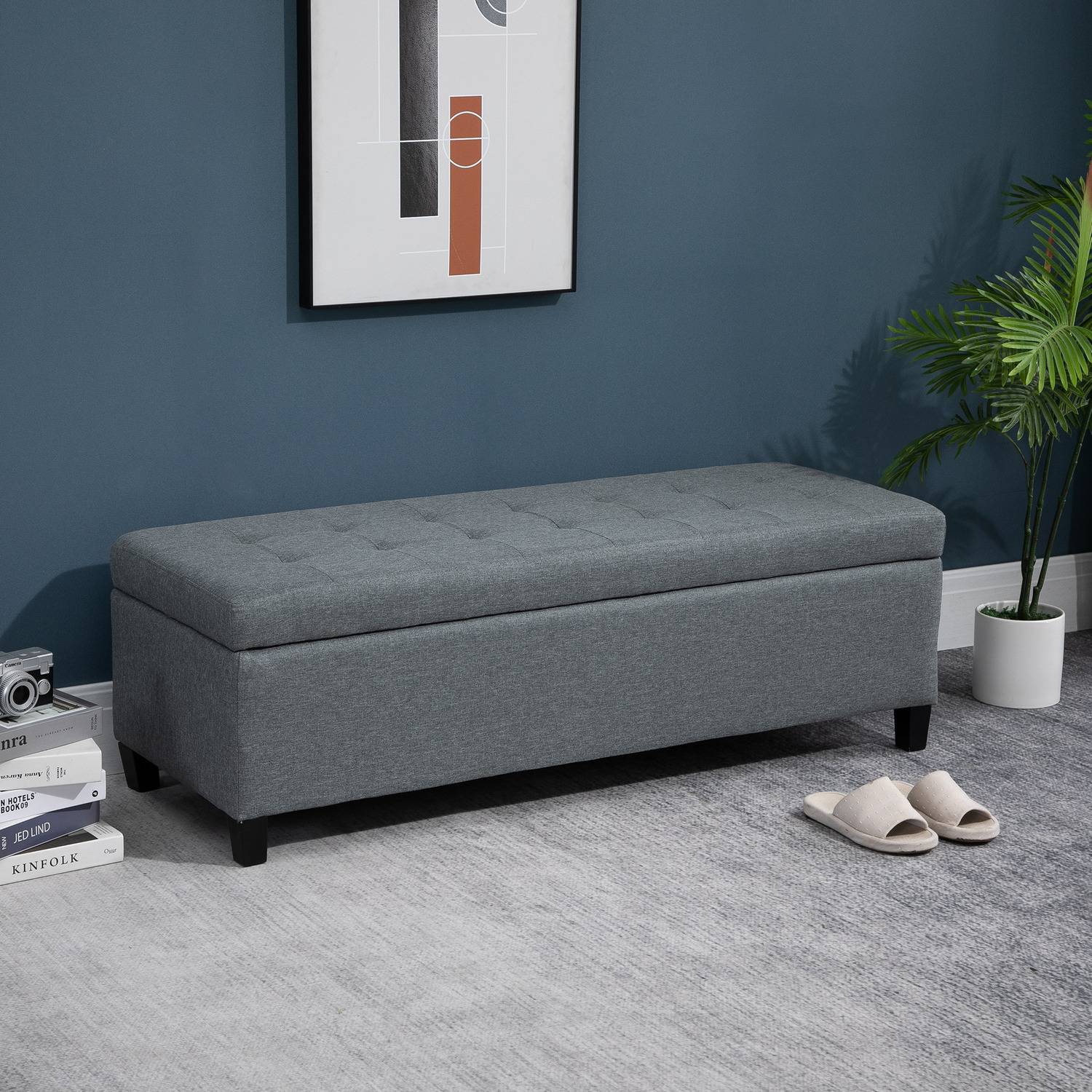 Ottoman bench with storage Homcom Linen Ottoman Tufting Storage Bench