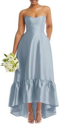Strapless Ruffle High-low Satin Gown
